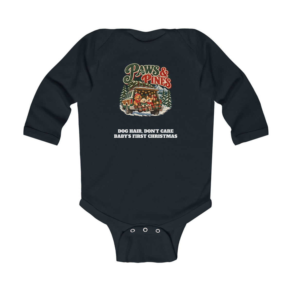Custom Baby Paws & Pines Christmas Dog Long Sleeve Onesie
