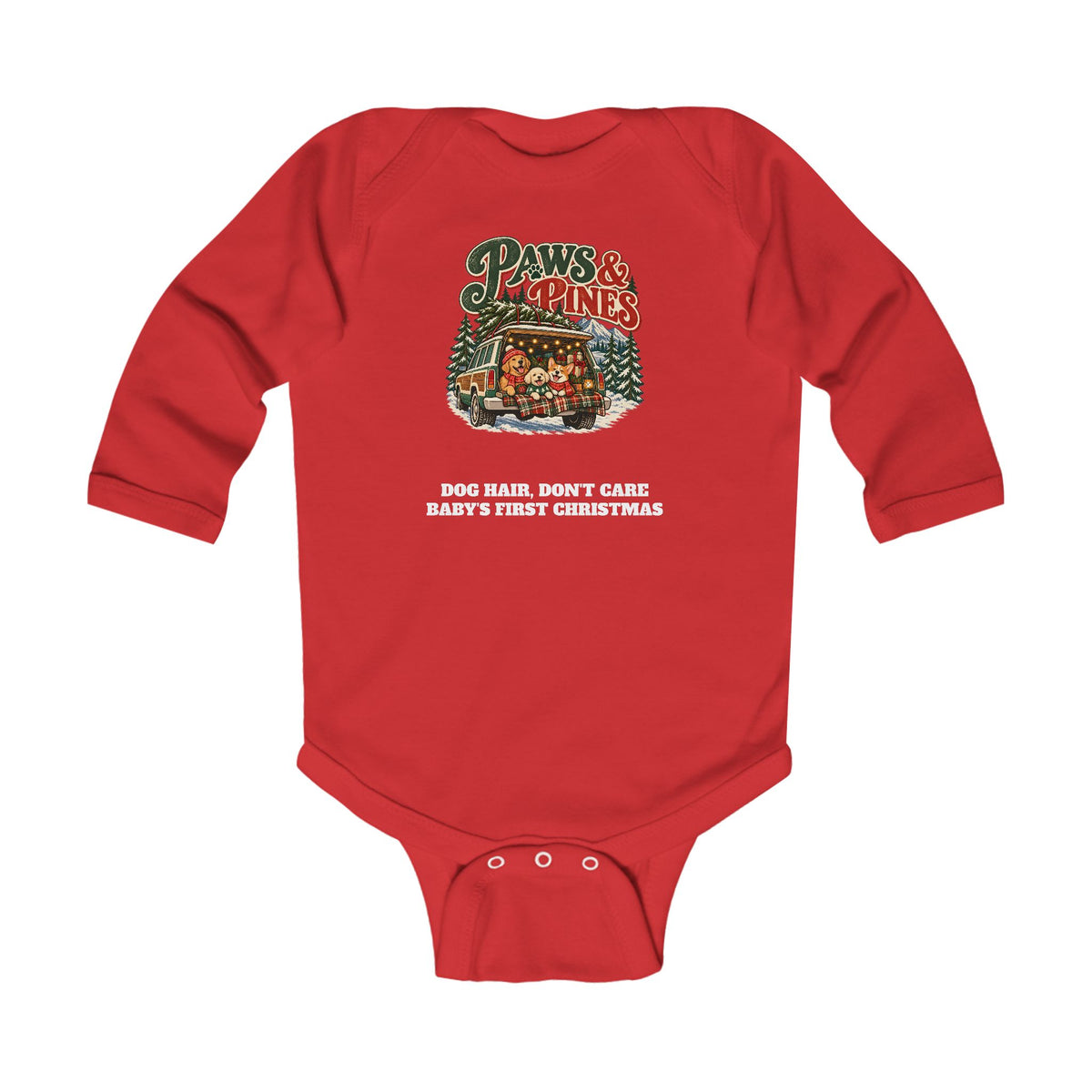 Custom Baby Paws & Pines Christmas Dog Long Sleeve Onesie