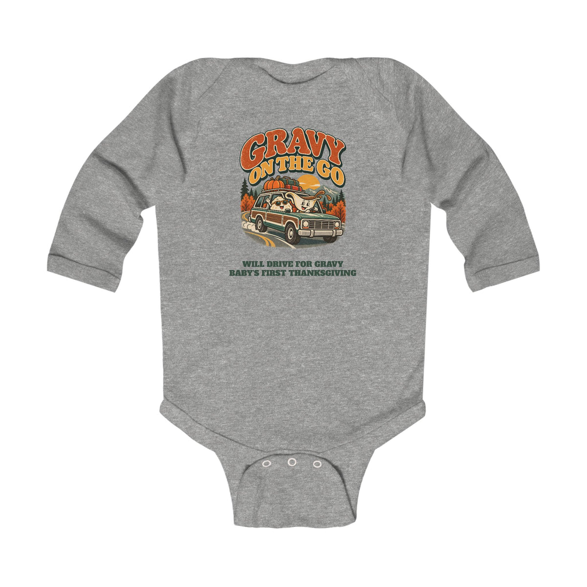 Custom Baby Gravy On The Go Thanksgiving Road Trip Long Sleeve Onesie