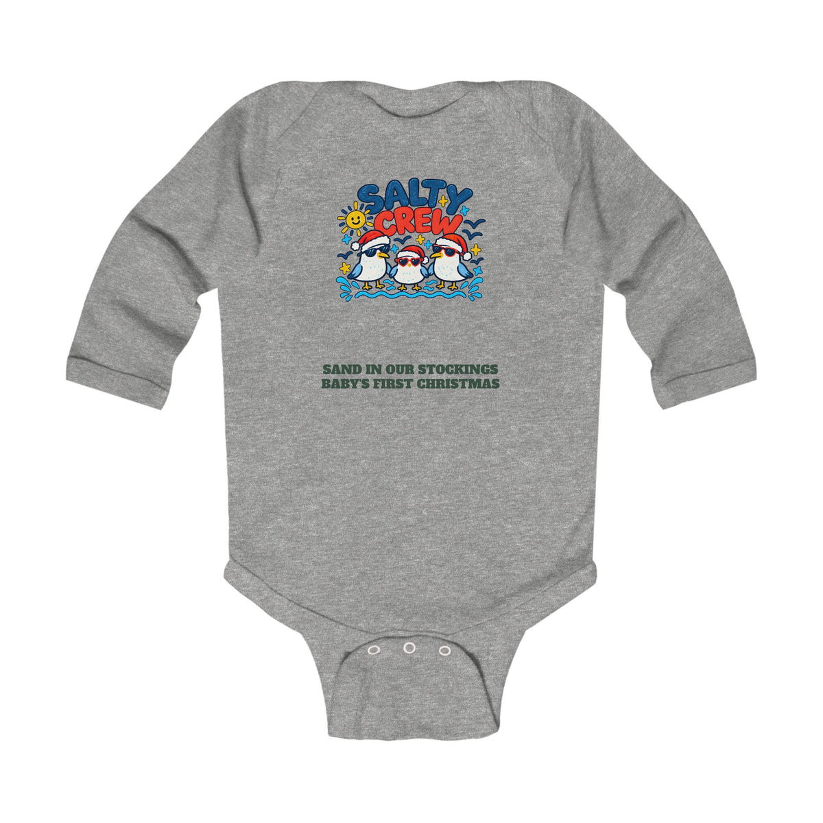 Custom Baby Salty Crew Beach Christmas Long Sleeve Onesie