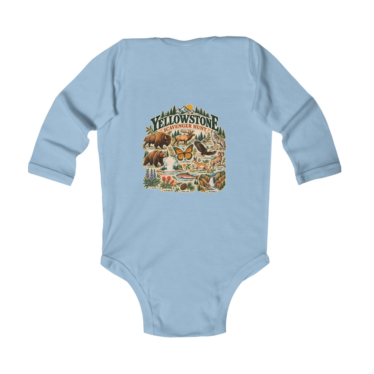 Custom Baby Yellowstone Scavenger Hunt Long Sleeve Onesie