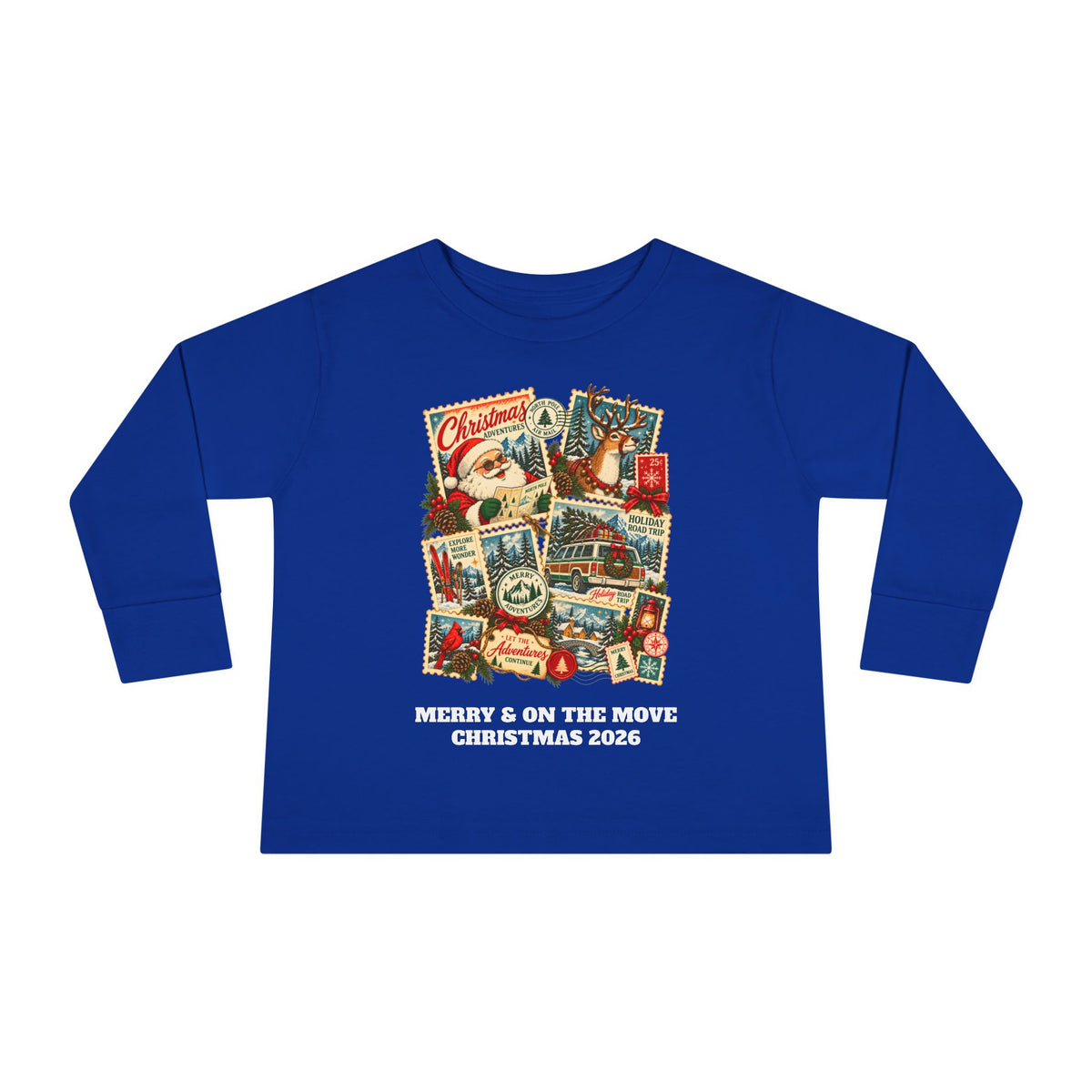 Custom Toddler Christmas Adventures Vintage Stamp Long Sleeve Shirt