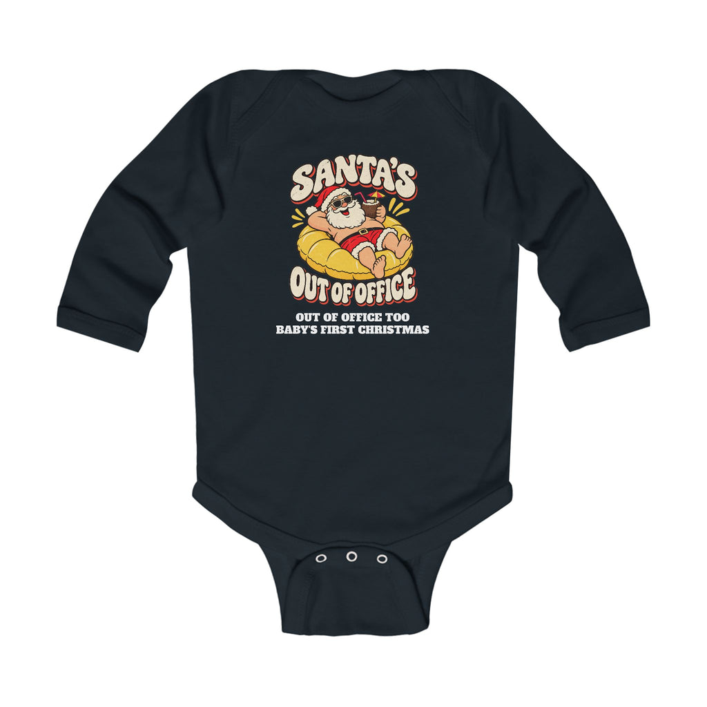 Custom Baby Santa's Out Of Office Christmas Long Sleeve Onesie
