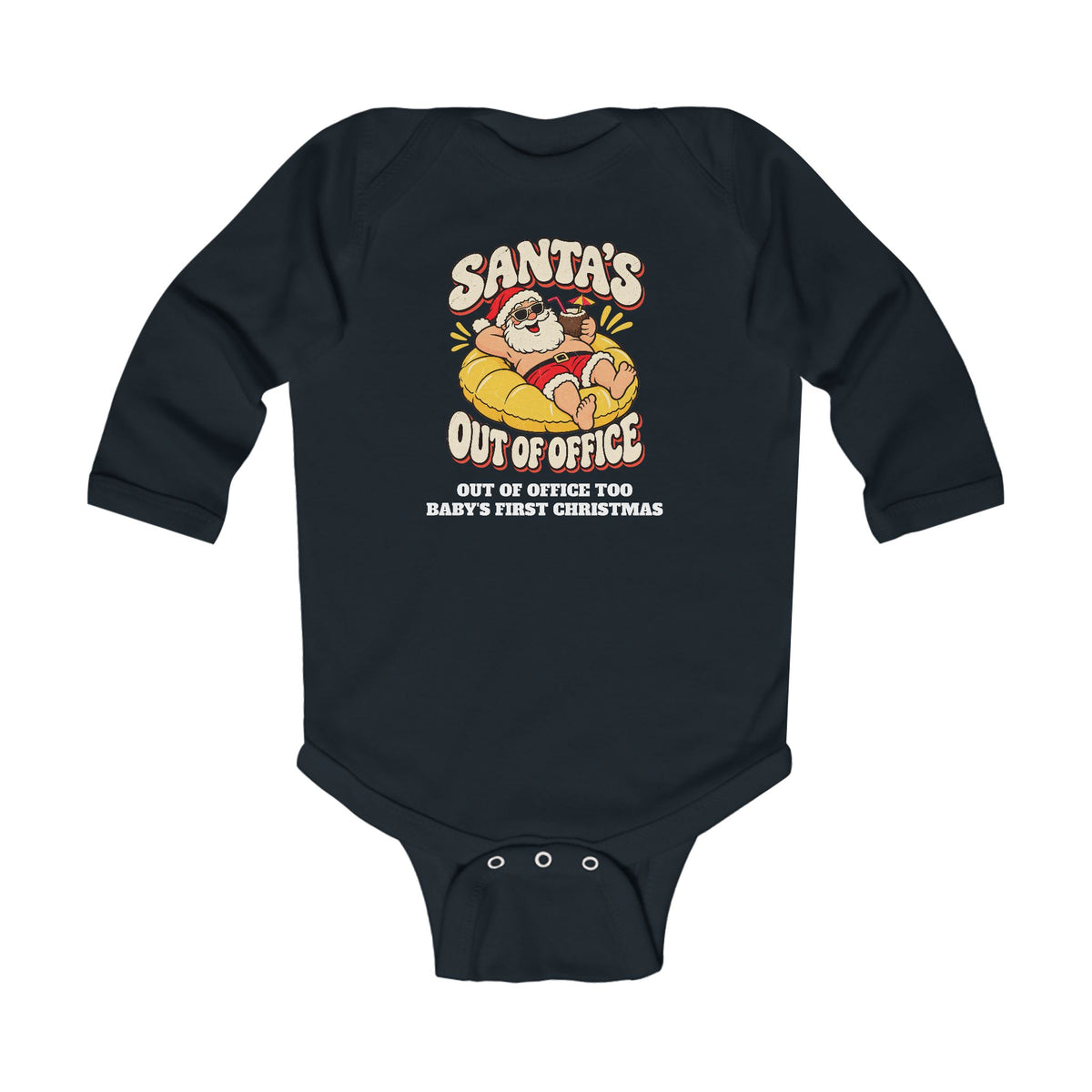 Custom Baby Santa's Out Of Office Christmas Long Sleeve Onesie