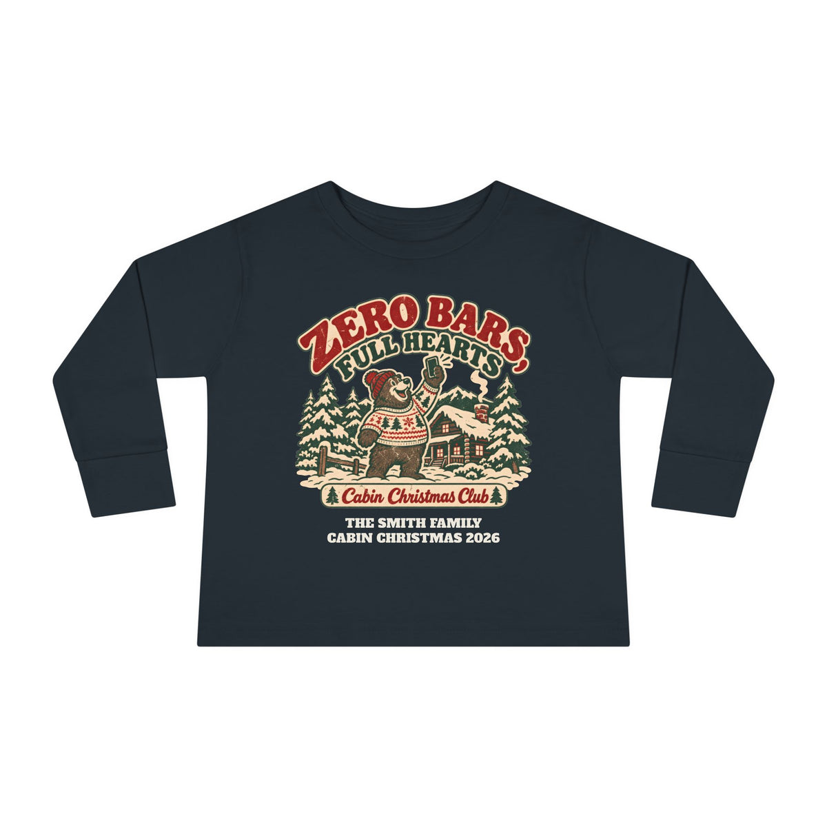 Custom Toddler Zero Bars Full Hearts Cabin Christmas Long Sleeve Shirt