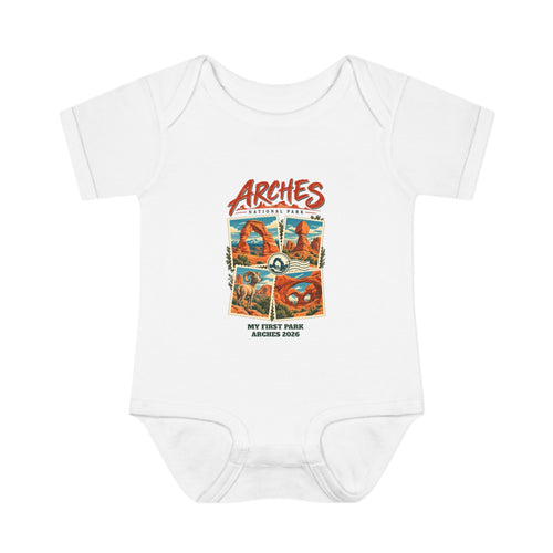 Custom Baby Arches National Park Stamp Collage Onesie