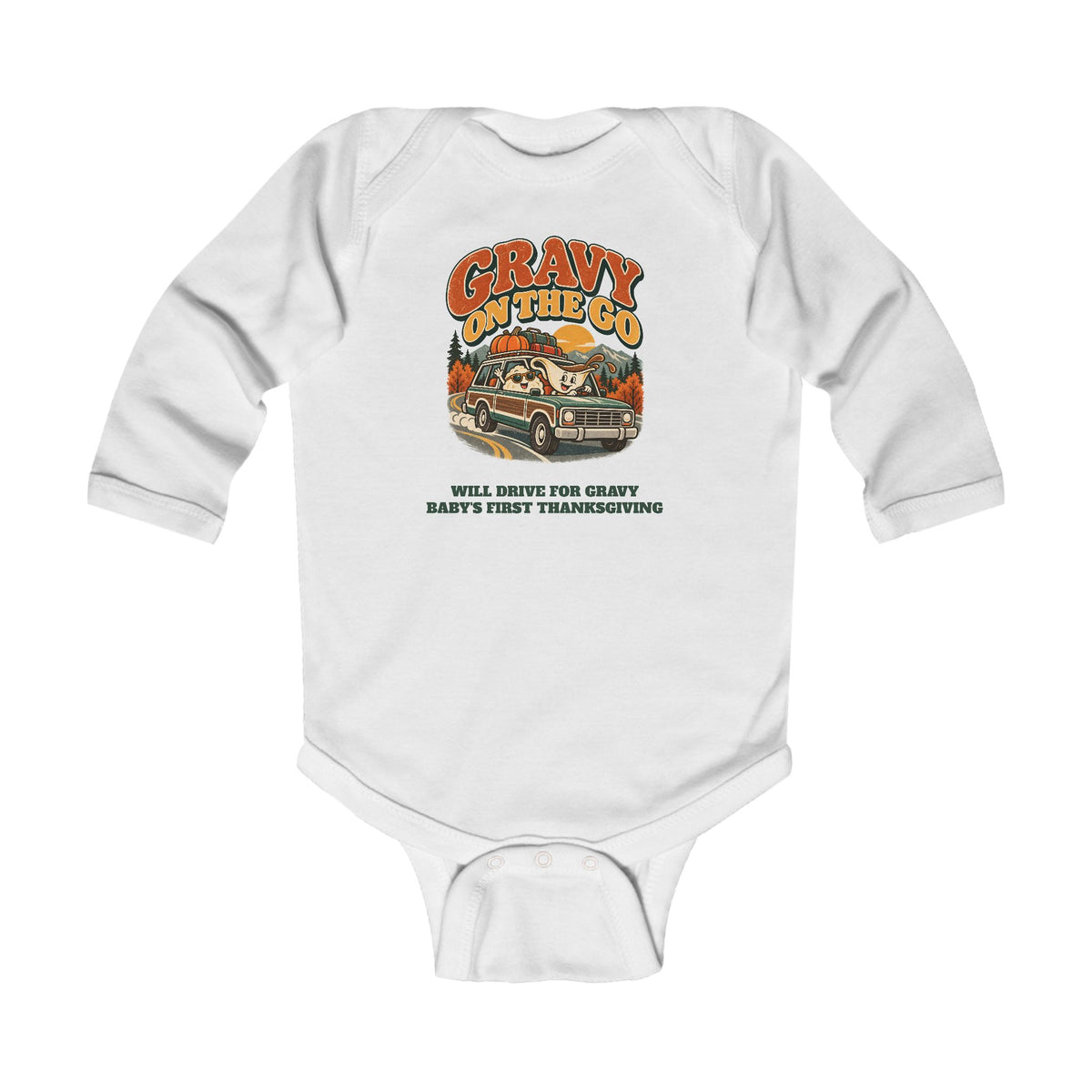 Custom Baby Gravy On The Go Thanksgiving Road Trip Long Sleeve Onesie