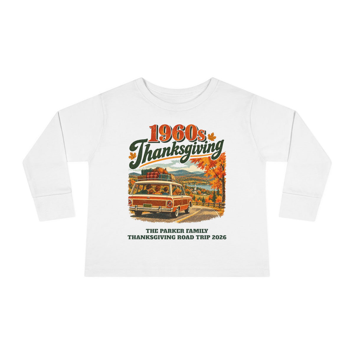 Custom Toddler 1960s Thanksgiving Road Trip Long Sleeve Shirt