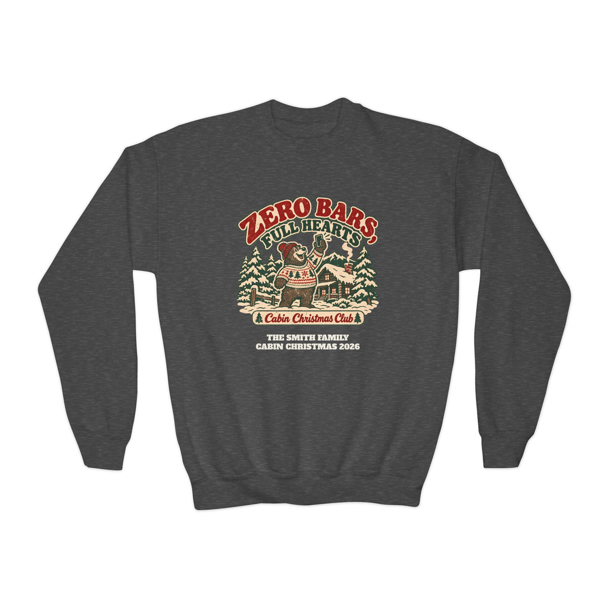 Custom Kids Zero Bars Full Hearts Cabin Christmas Sweatshirt