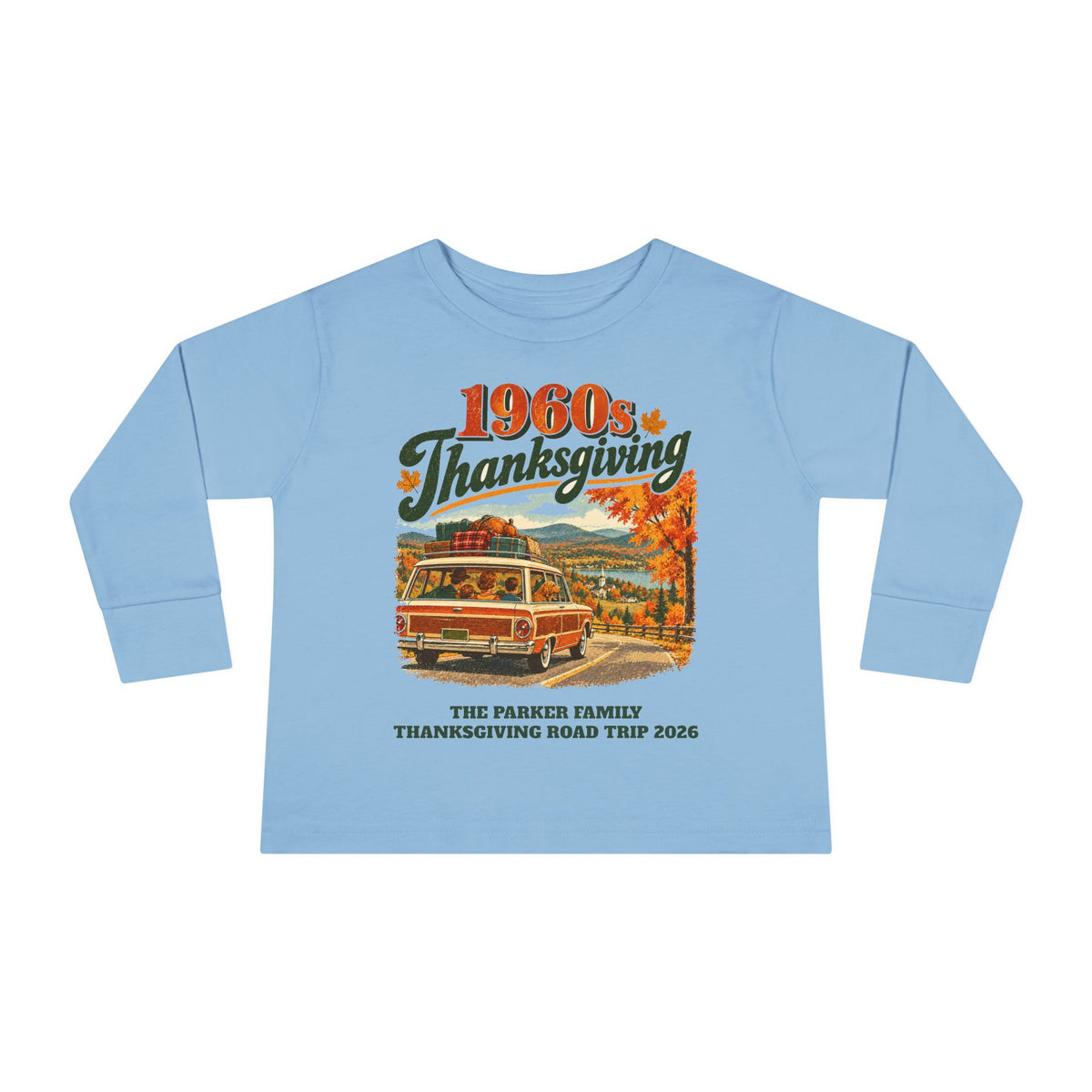 Custom Toddler 1960s Thanksgiving Road Trip Long Sleeve Shirt