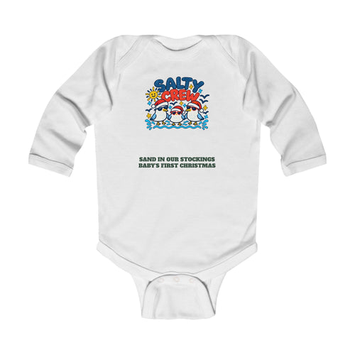 Custom Baby Salty Crew Beach Christmas Long Sleeve Onesie