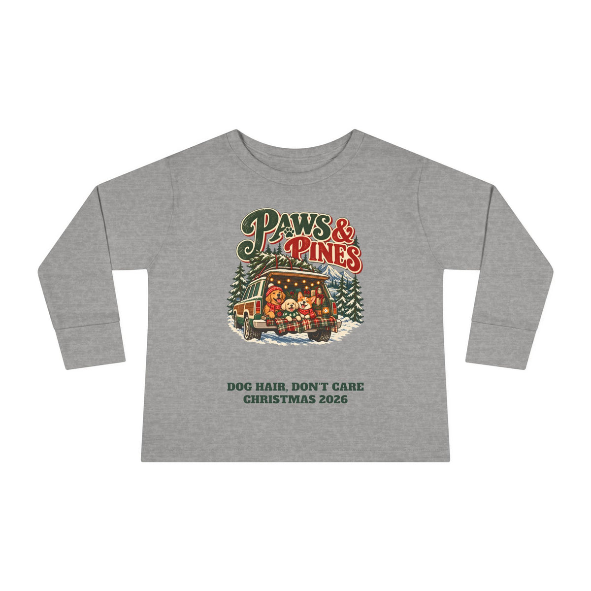 Custom Toddler Paws & Pines Christmas Dog Long Sleeve Shirt