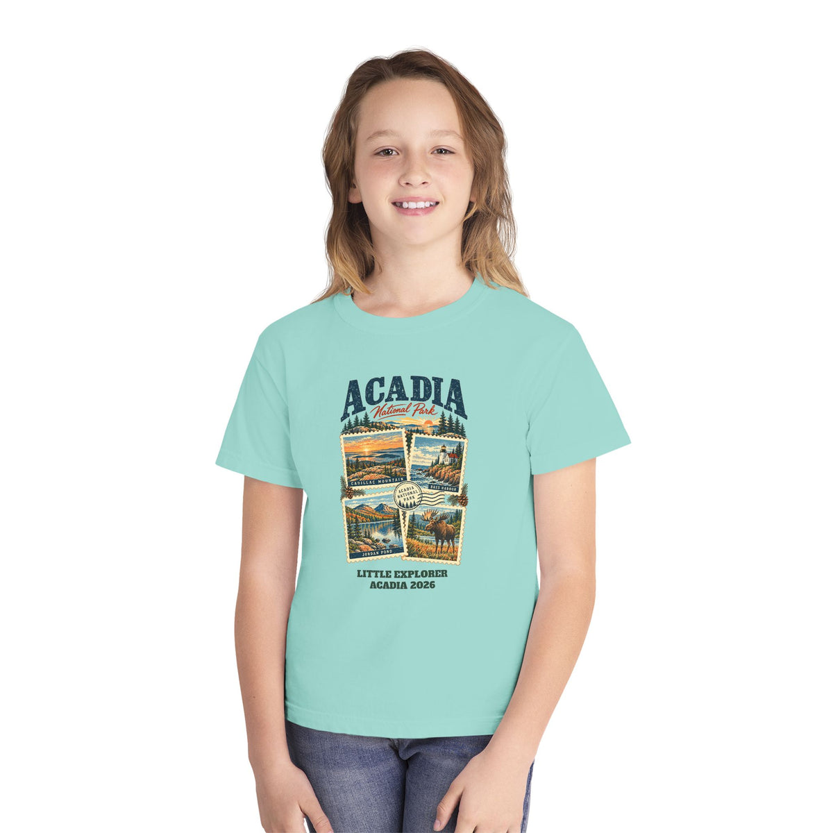 Custom Kids Acadia National Park Stamp Collage Shirt