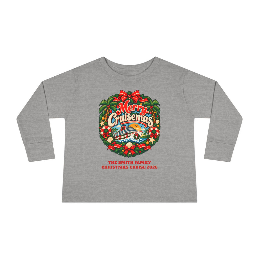 Custom Toddler Merry Cruisemas Wreath Christmas Cruise Long Sleeve Shirt