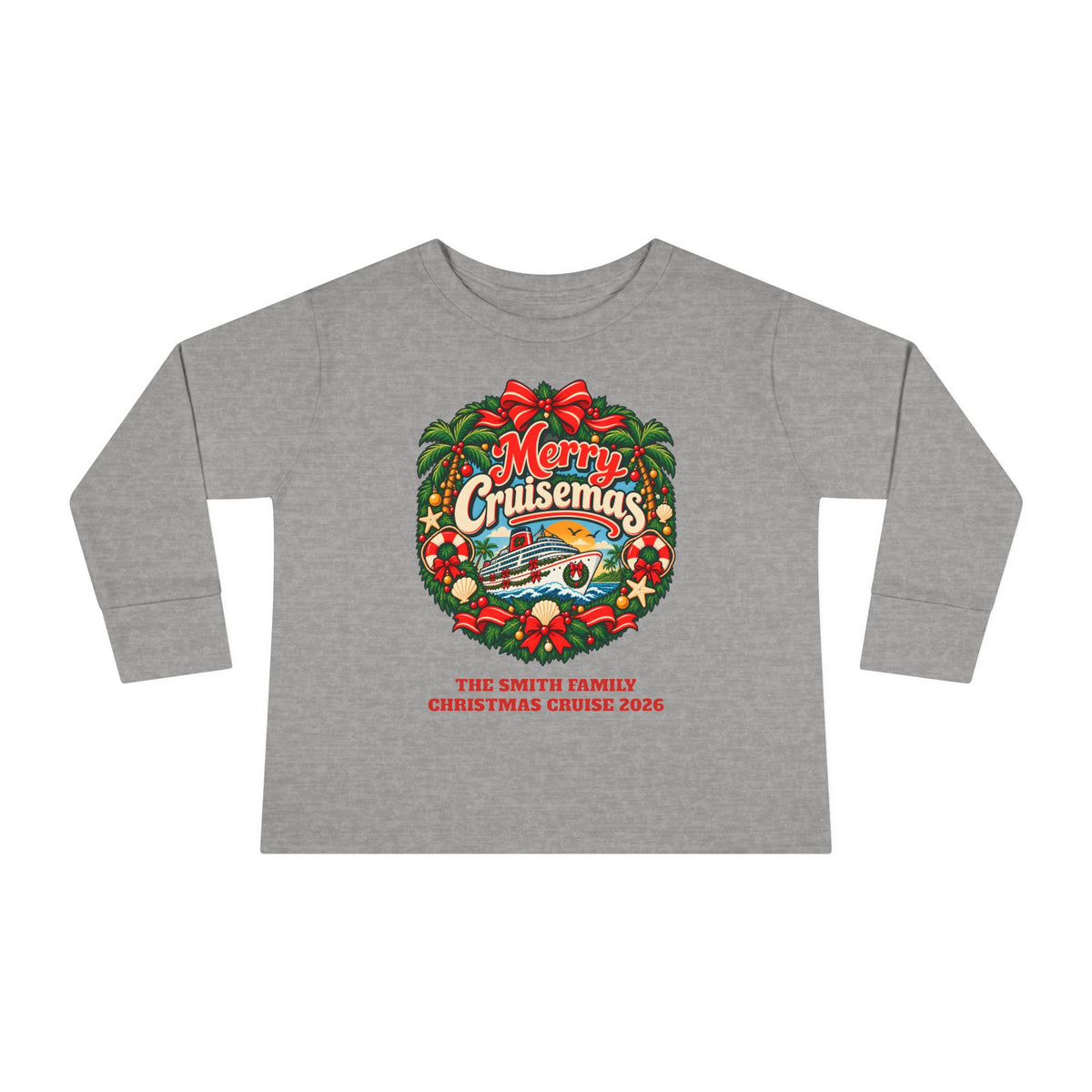 Custom Toddler Merry Cruisemas Wreath Christmas Cruise Long Sleeve Shirt