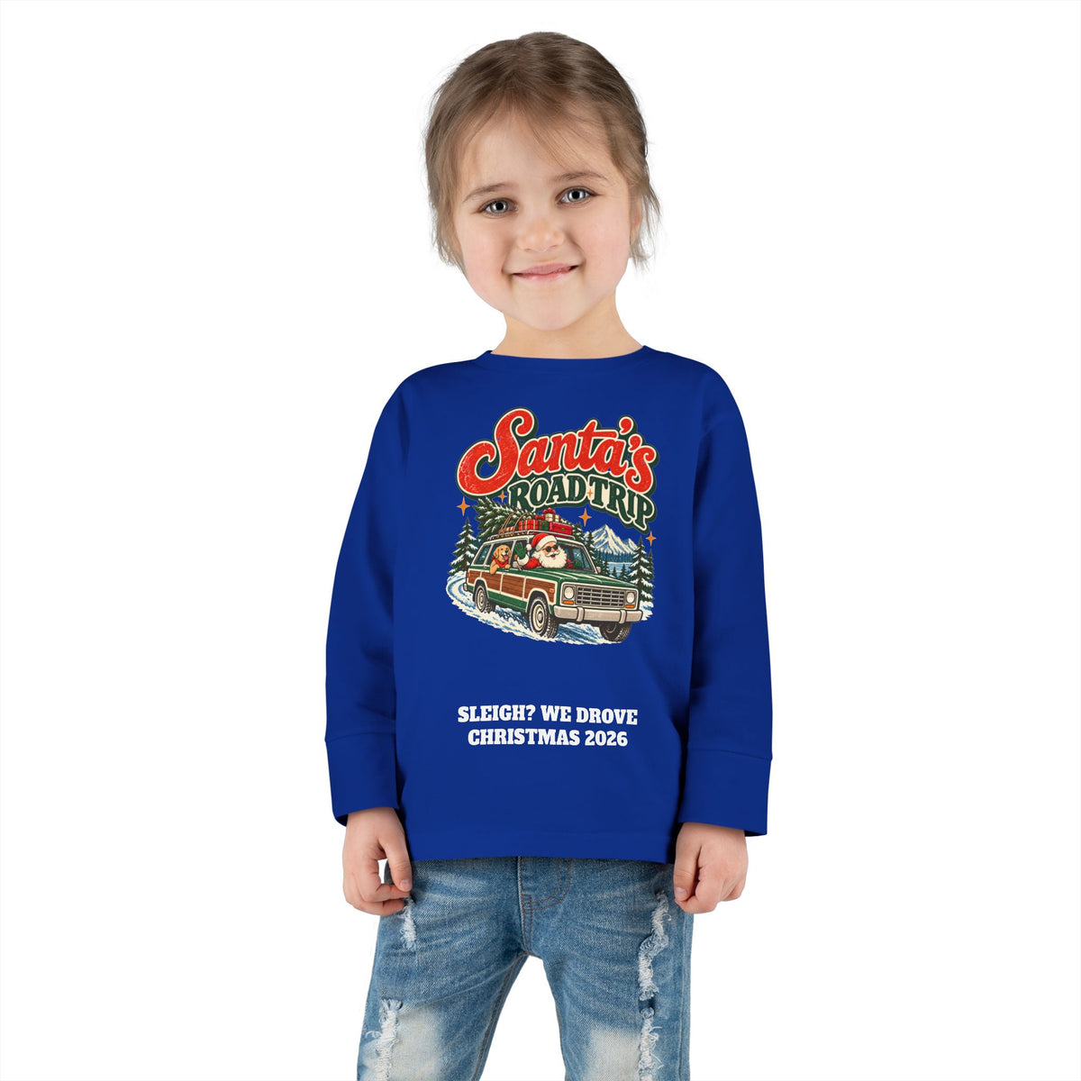 Custom Toddler Santa's Road Trip Christmas Long Sleeve Shirt