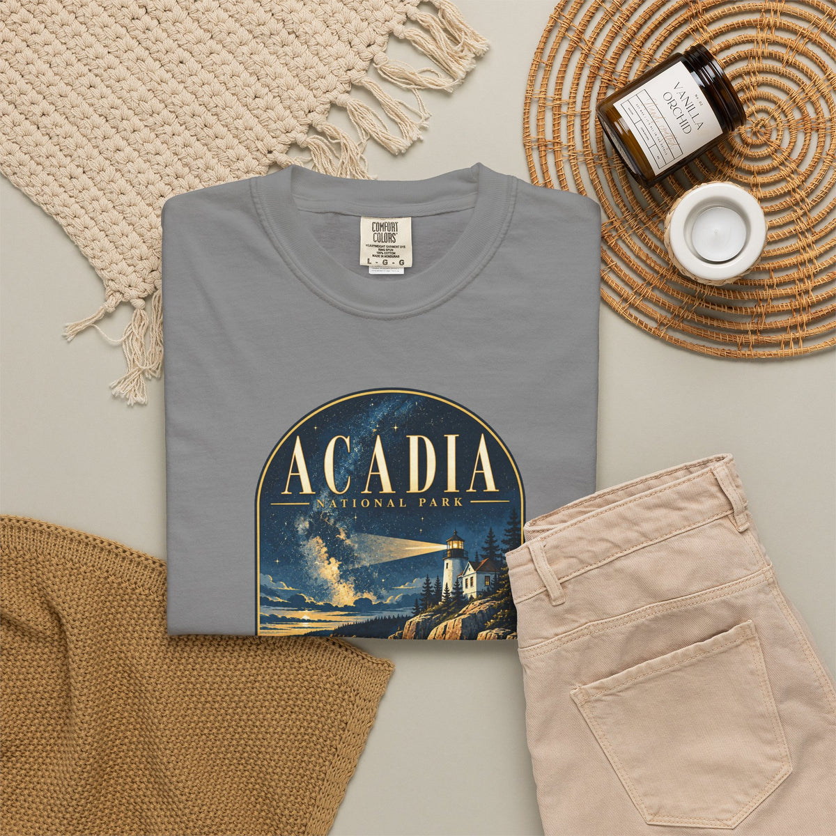 Custom Acadia National Park Lighthouse Night Sky Shirt