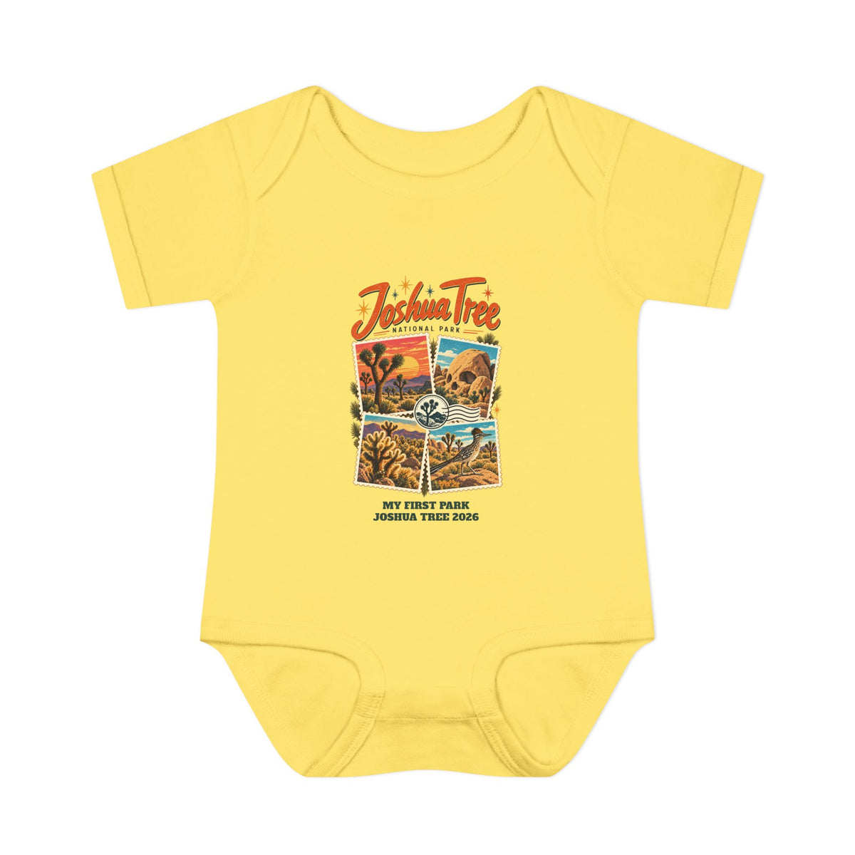 Custom Baby Joshua Tree National Park Stamp Collage Onesie