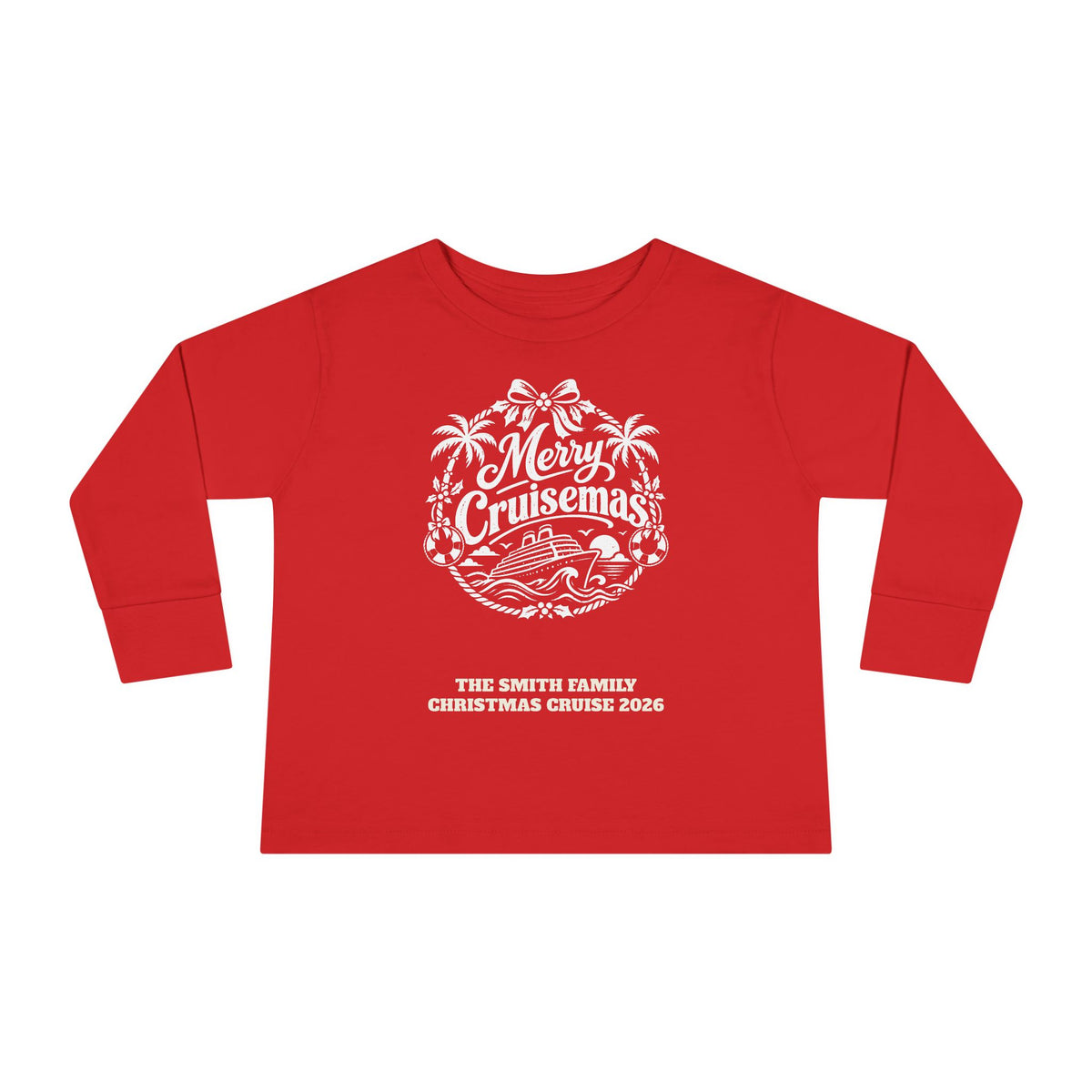 Custom Toddler Merry Cruisemas Palm Wreath Christmas Cruise Long Sleeve Shirt