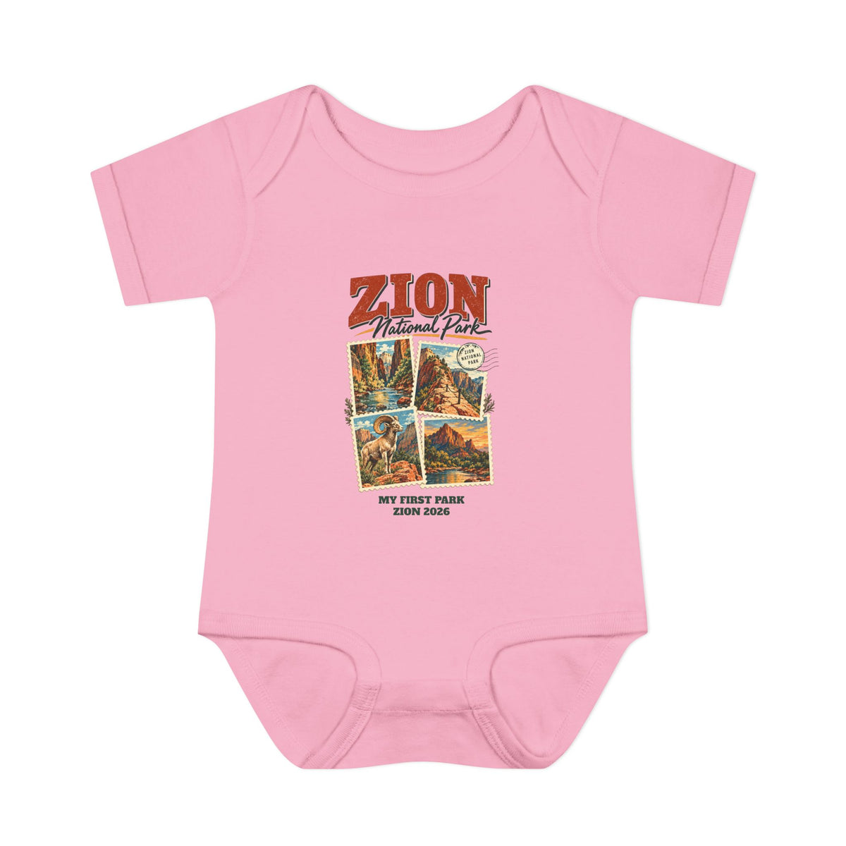Custom Baby Zion National Park Stamp Collage Onesie
