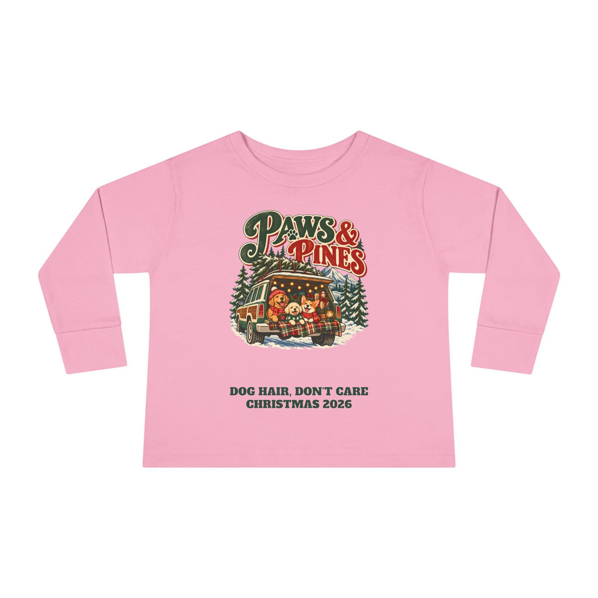 Custom Toddler Paws & Pines Christmas Dog Long Sleeve Shirt