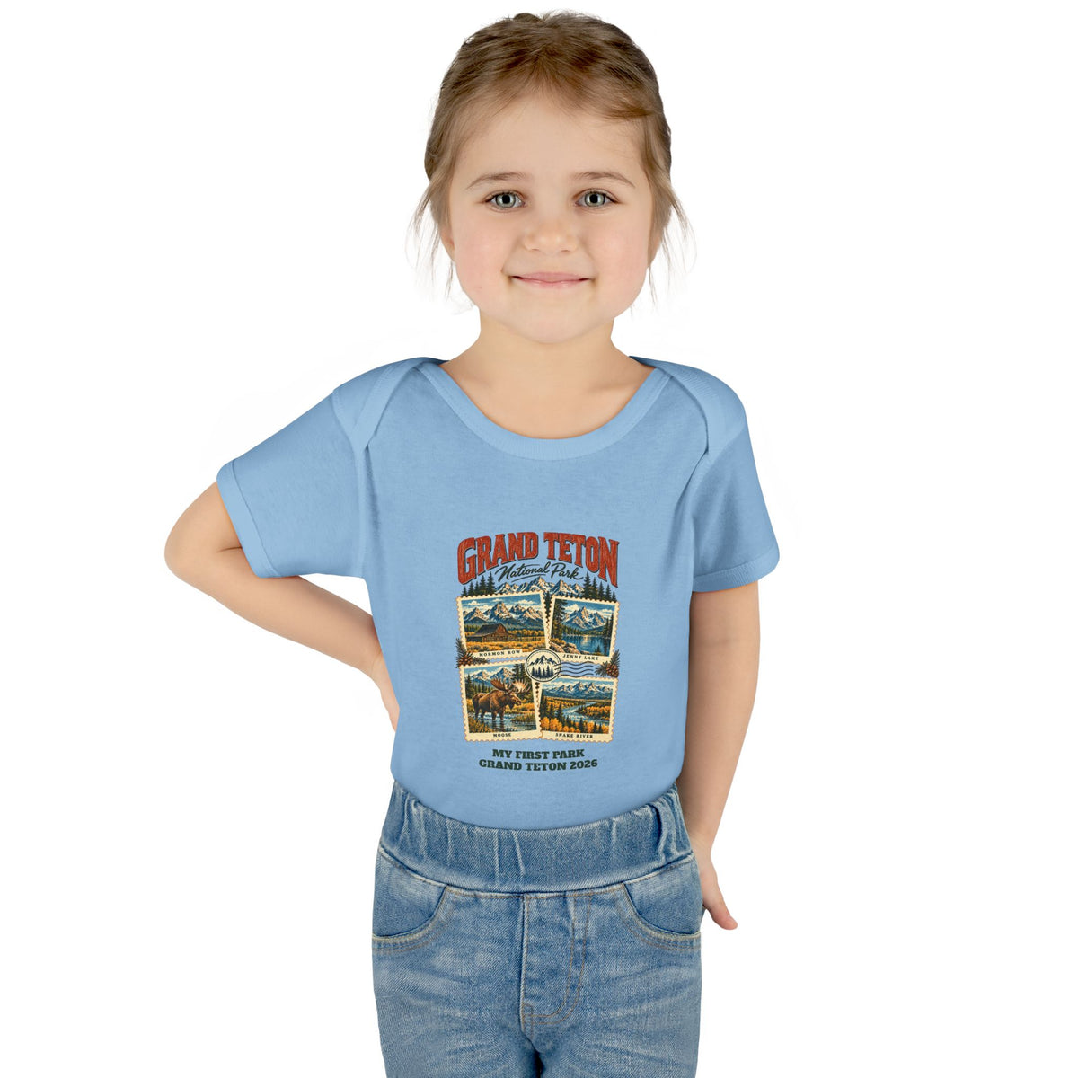 Custom Baby Grand Teton National Park Stamp Collage Onesie