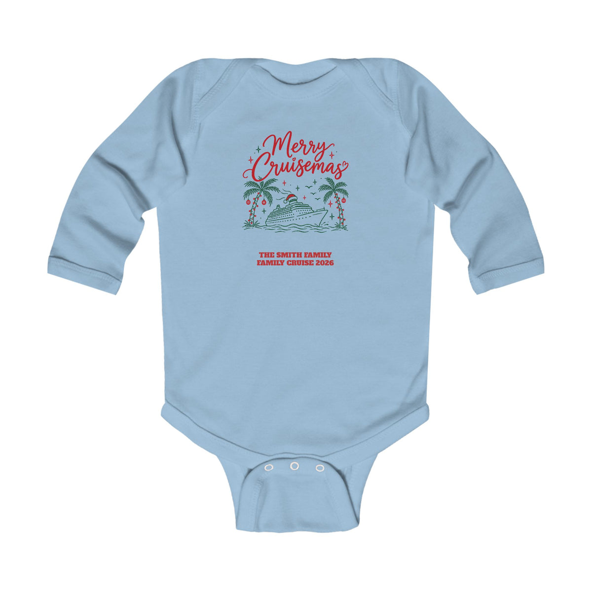Custom Baby Merry Cruisemas Palm Tree Christmas Cruise Long Sleeve Onesie