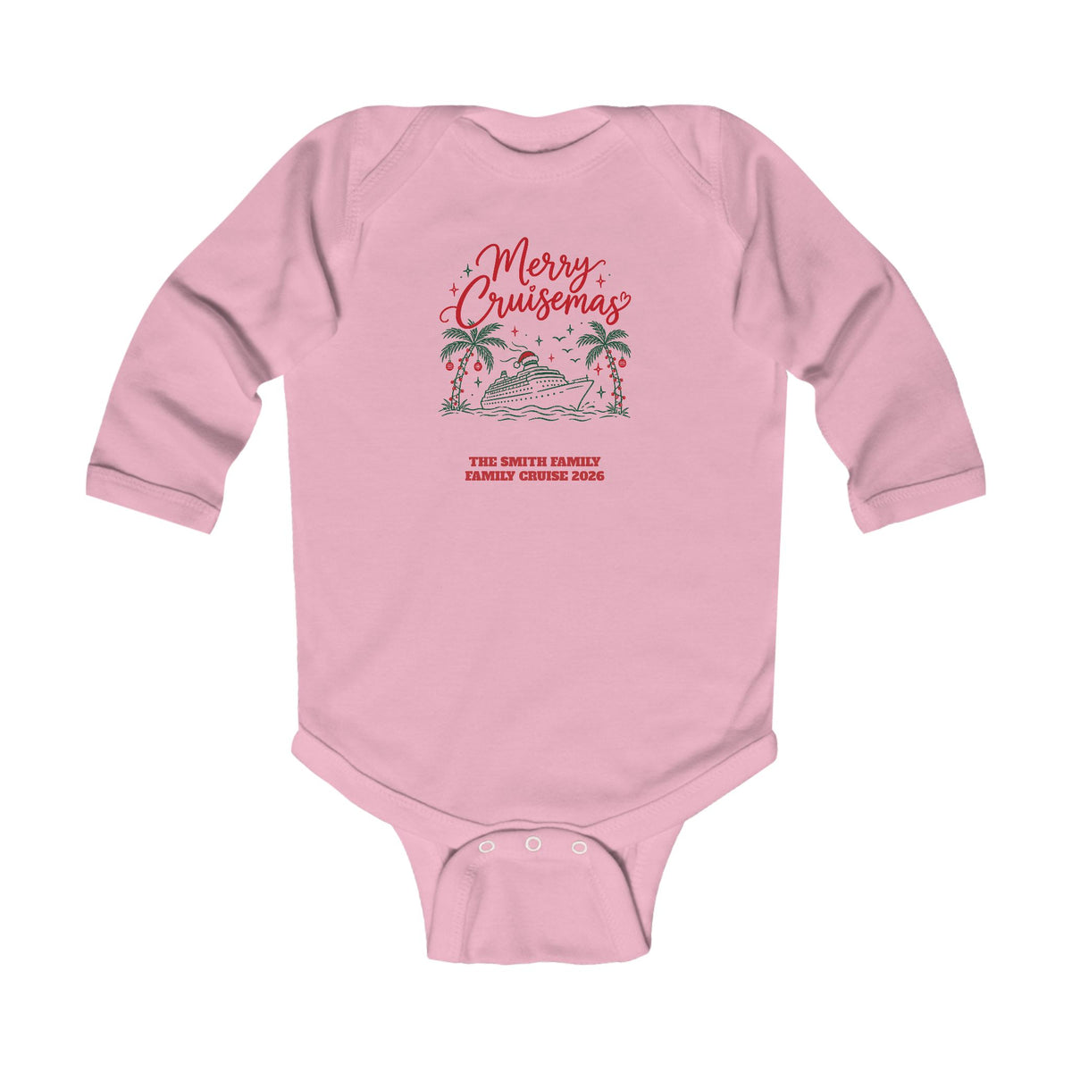 Custom Baby Merry Cruisemas Palm Tree Christmas Cruise Long Sleeve Onesie