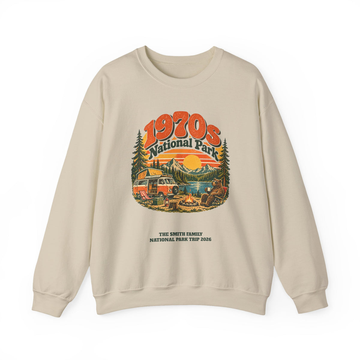 Custom 1970s National Park Family Camping Sweatshirt