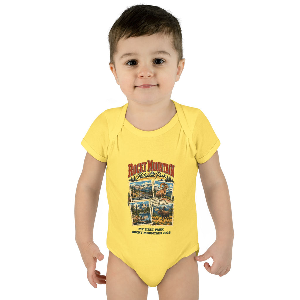 Custom Baby Rocky Mountain National Park Stamp Collage Onesie