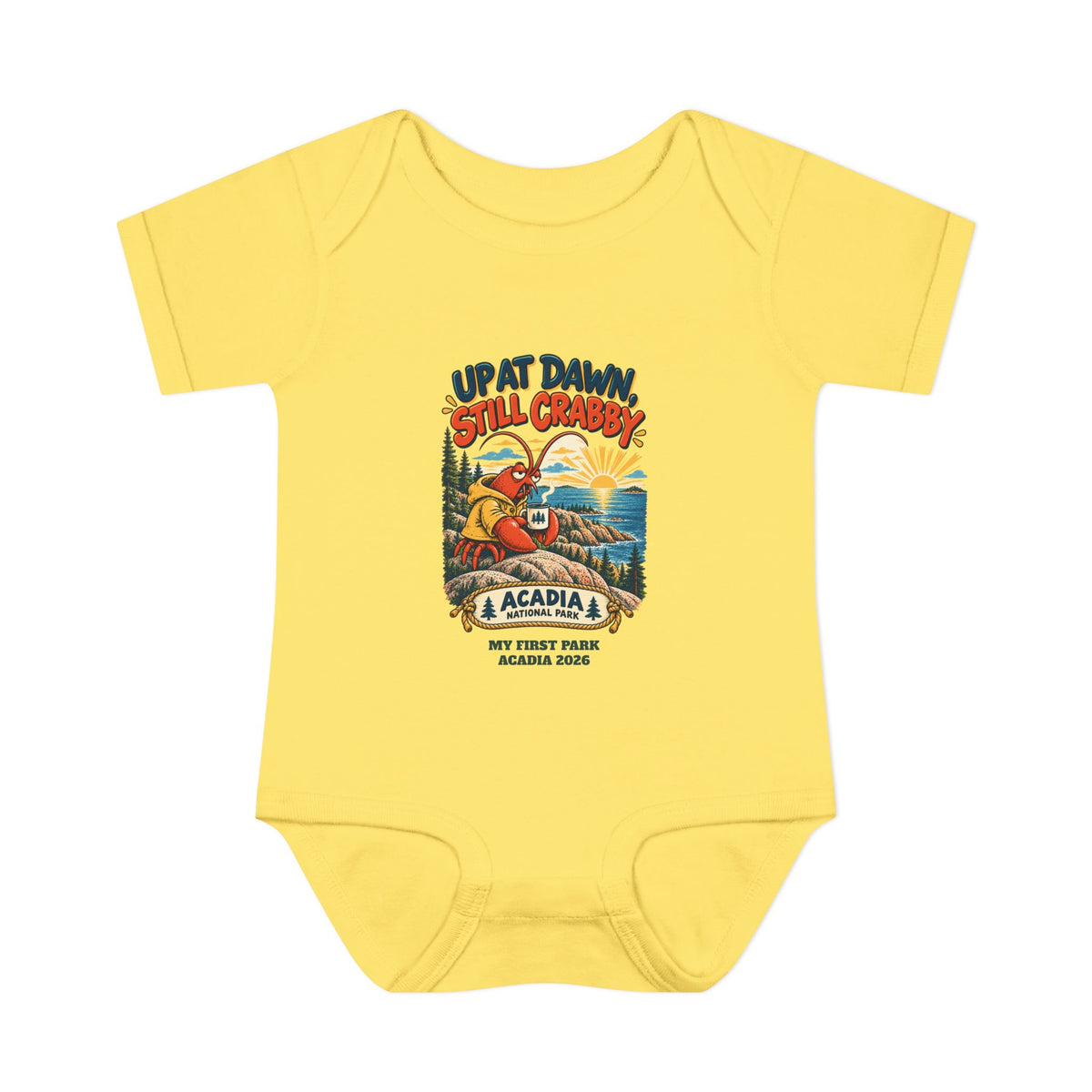 Custom Baby Acadia National Park Still Crabby Onesie
