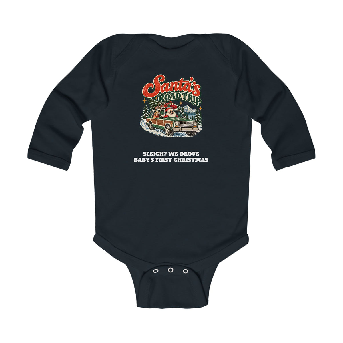 Custom Baby Santa's Road Trip Christmas Long Sleeve Onesie