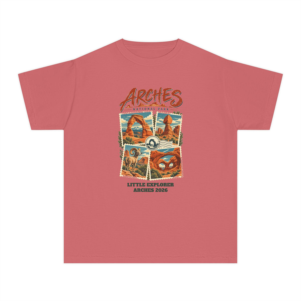 Custom Kids Arches National Park Stamp Collage Shirt