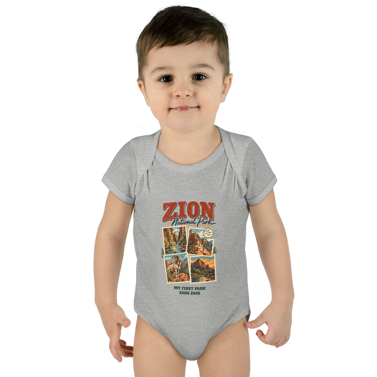 Custom Baby Zion National Park Stamp Collage Onesie