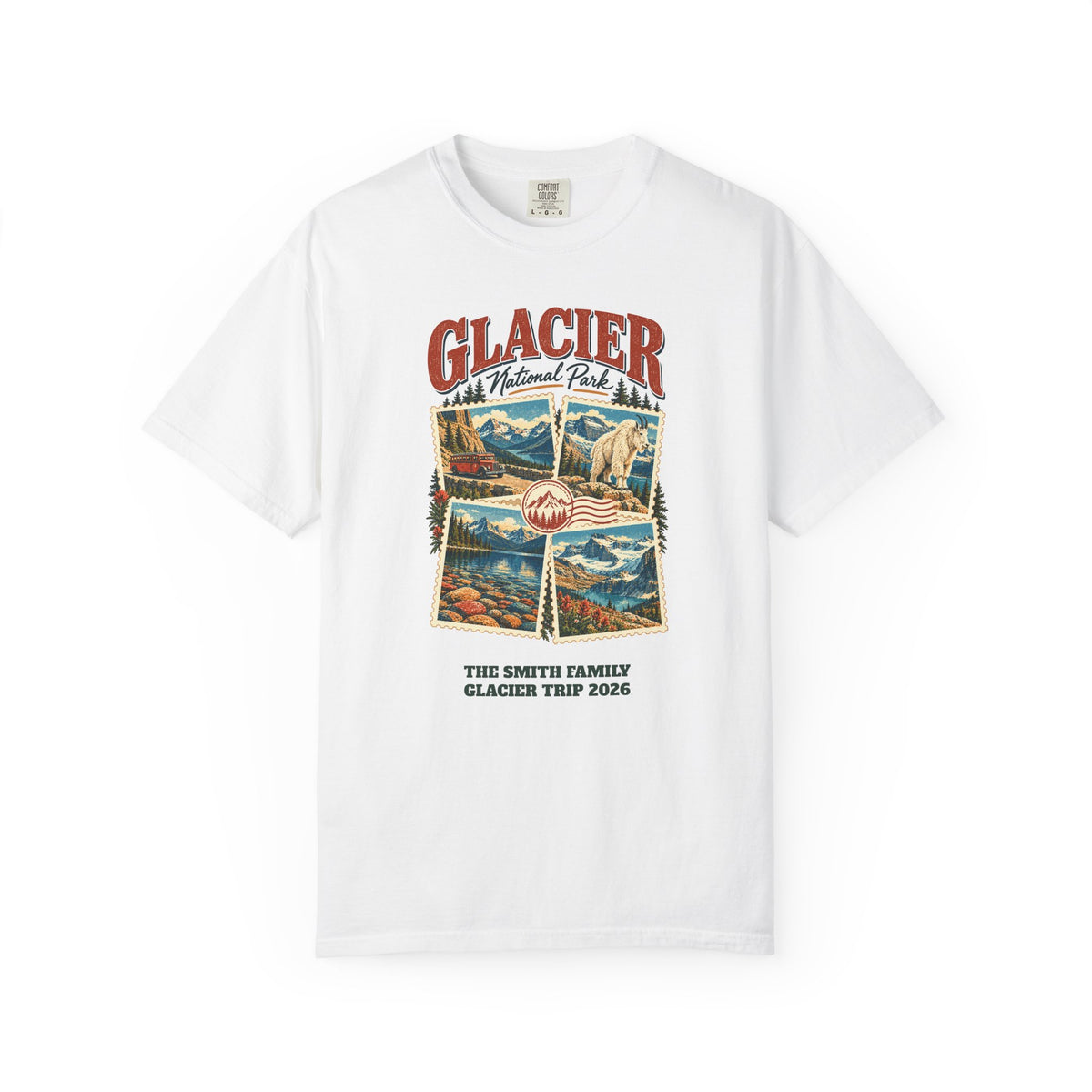 Custom Glacier National Park Stamp Collage Shirt