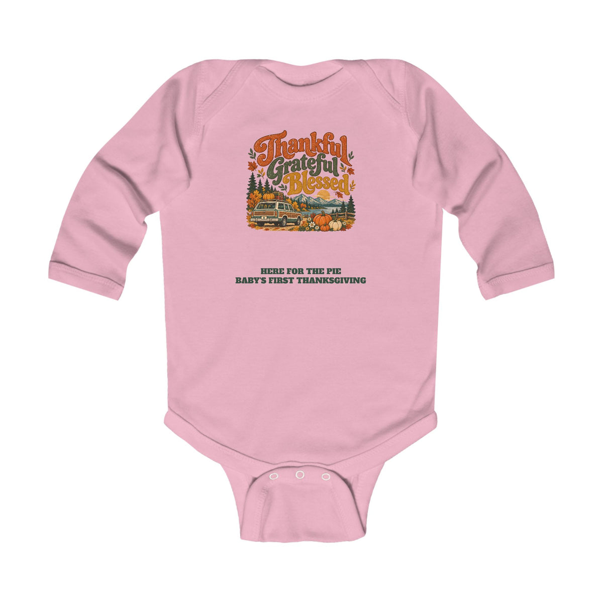 Custom Baby Thankful Grateful Blessed Thanksgiving Road Trip Long Sleeve Onesie