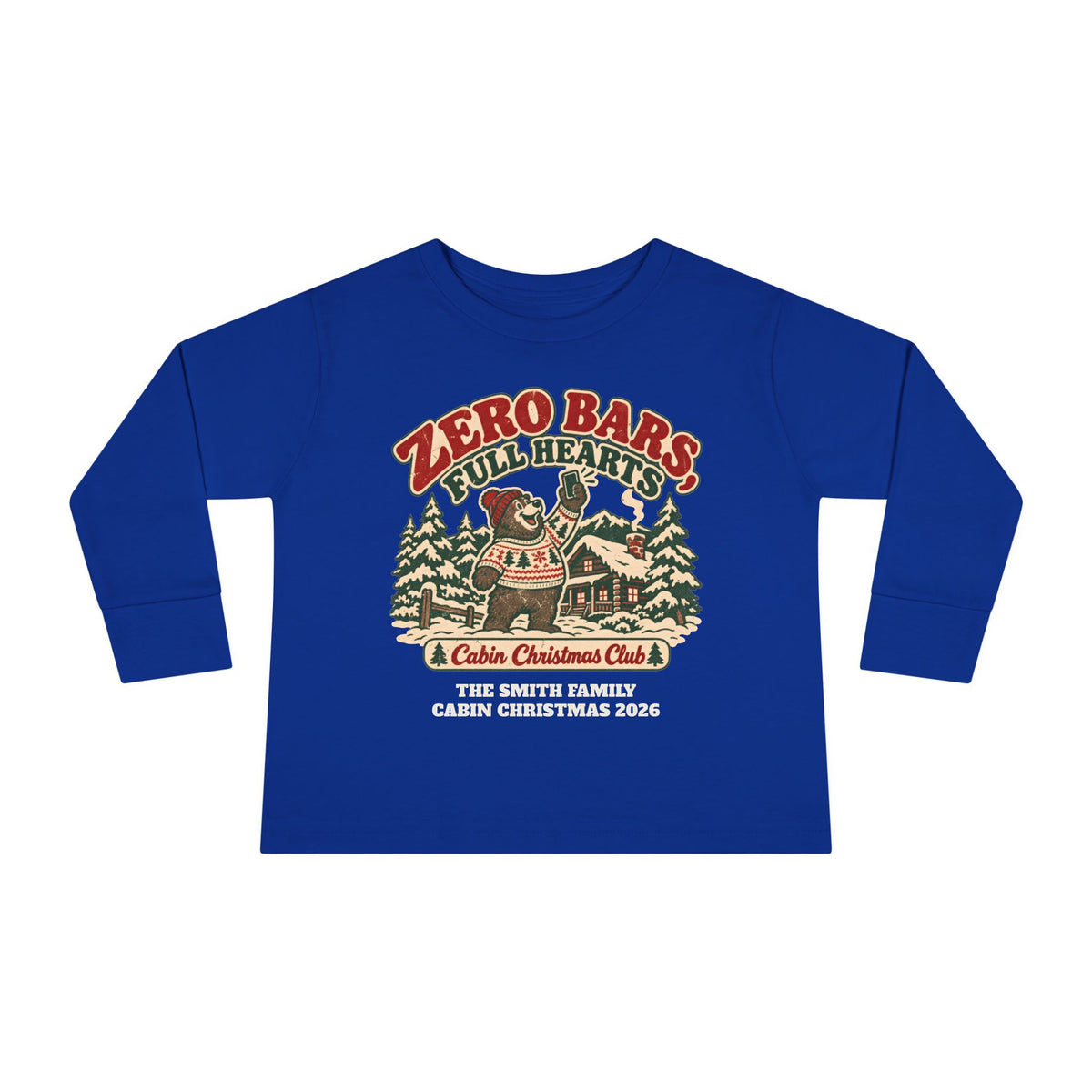 Custom Toddler Zero Bars Full Hearts Cabin Christmas Long Sleeve Shirt
