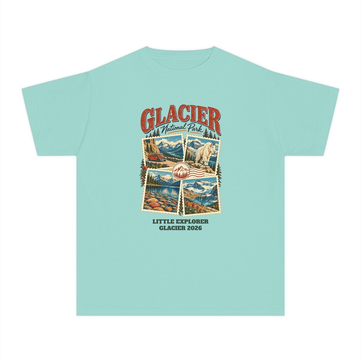 Custom Kids Glacier National Park Stamp Collage Shirt
