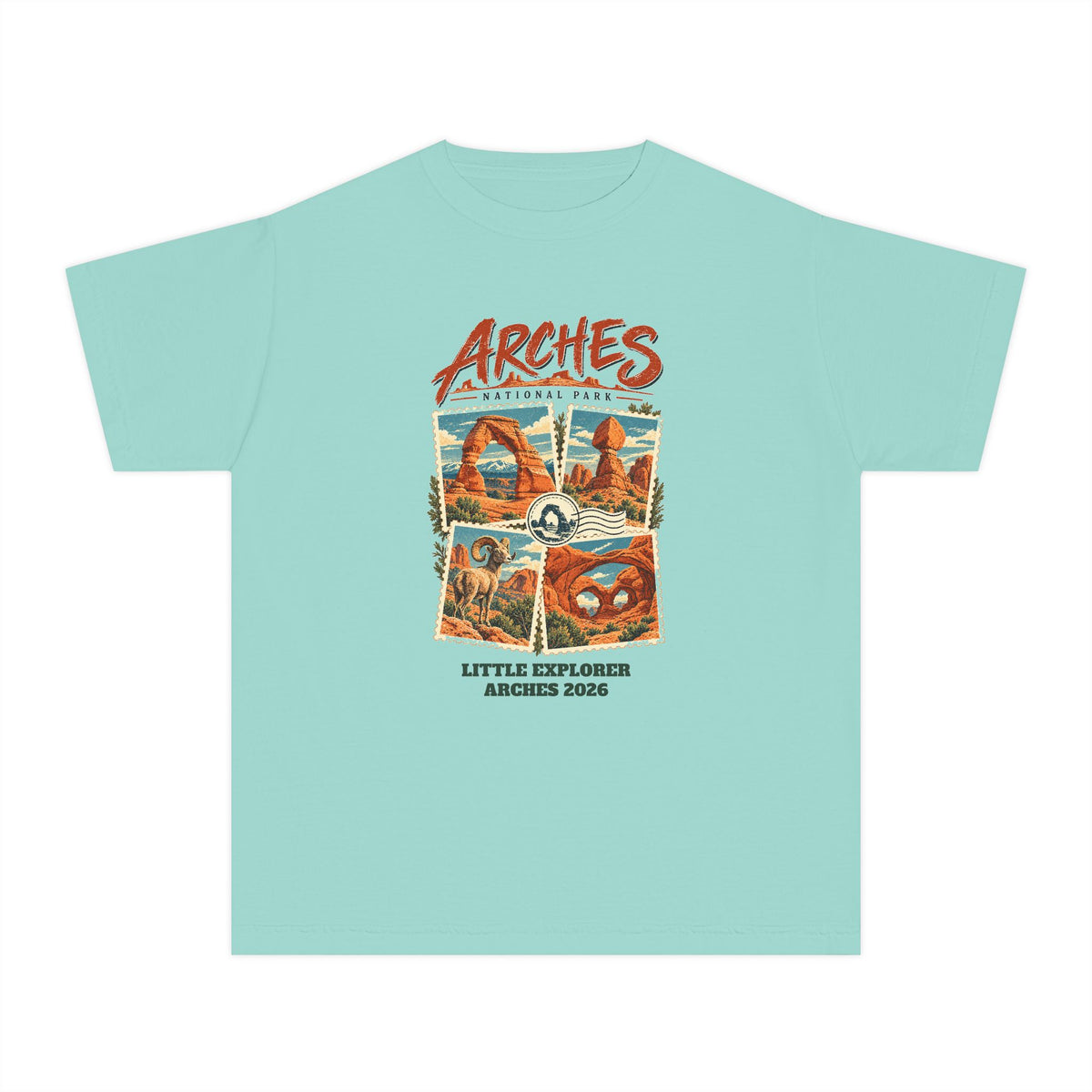 Custom Kids Arches National Park Stamp Collage Shirt