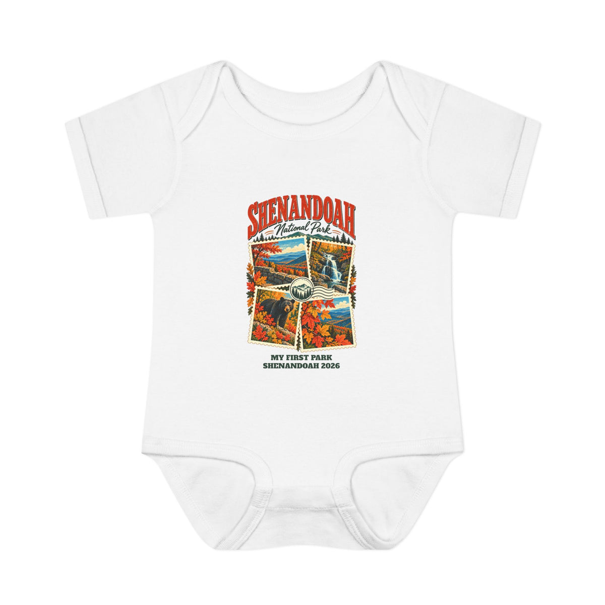 Custom Baby Shenandoah National Park Stamp Collage Onesie