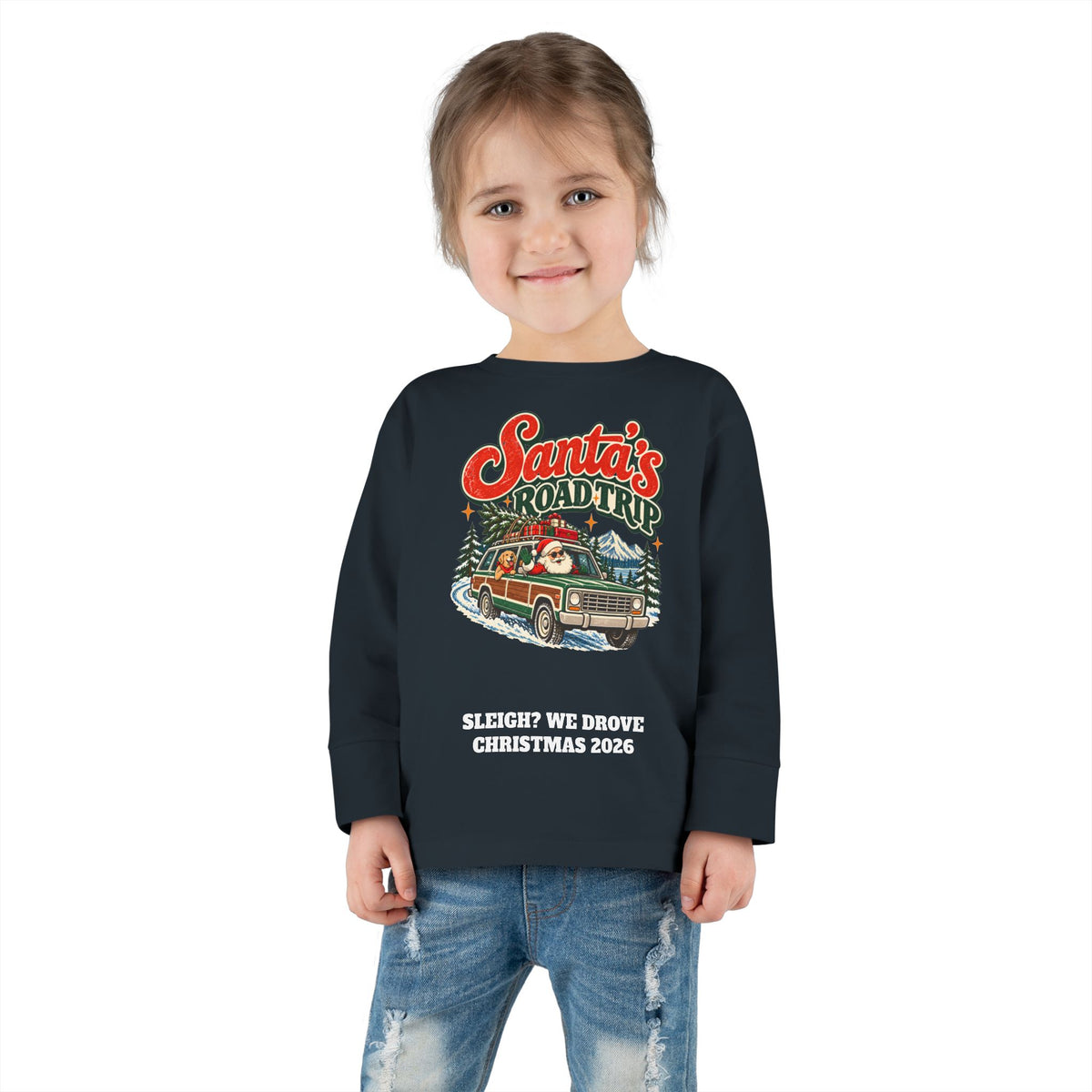 Custom Toddler Santa's Road Trip Christmas Long Sleeve Shirt