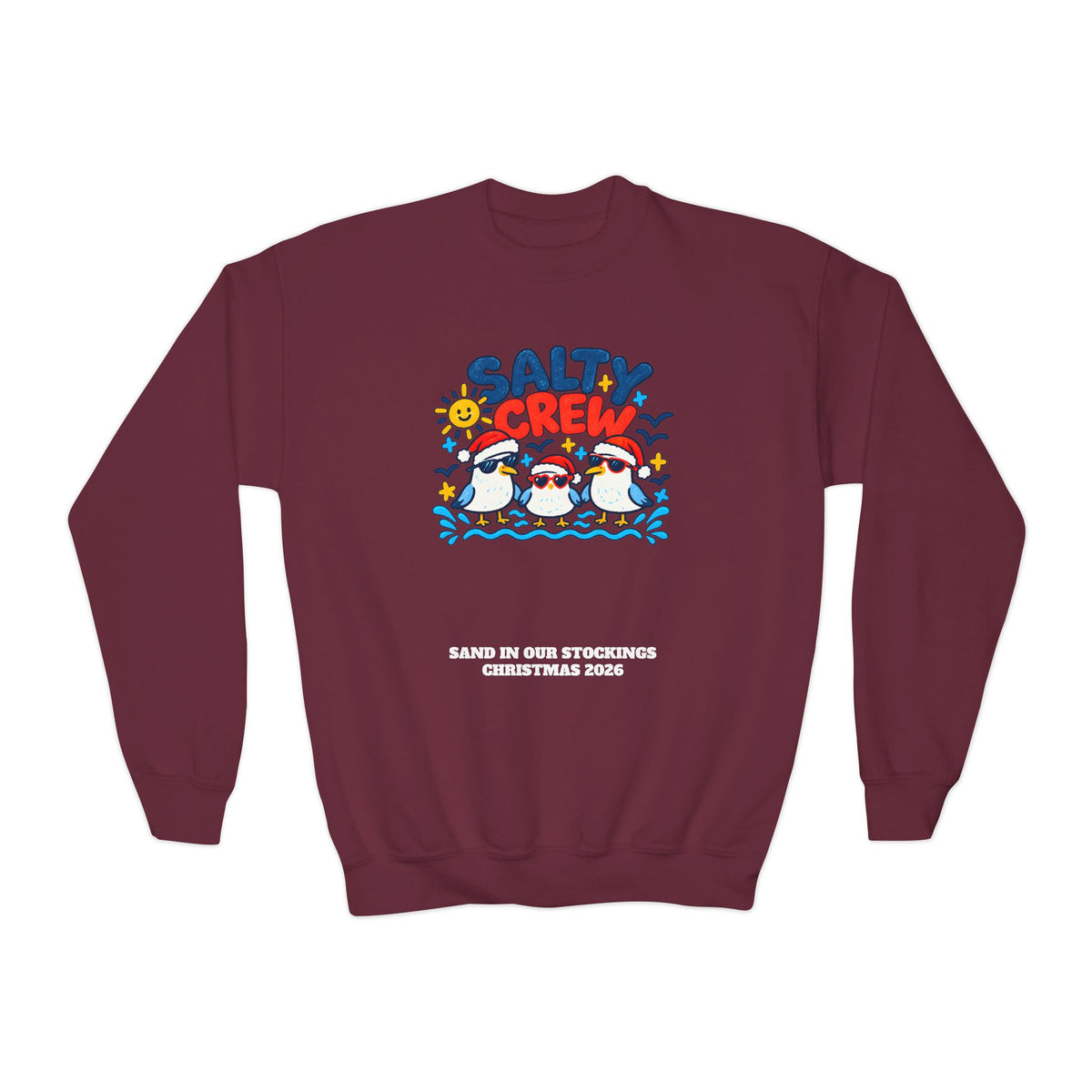 Custom Kids Salty Crew Beach Christmas Sweatshirt