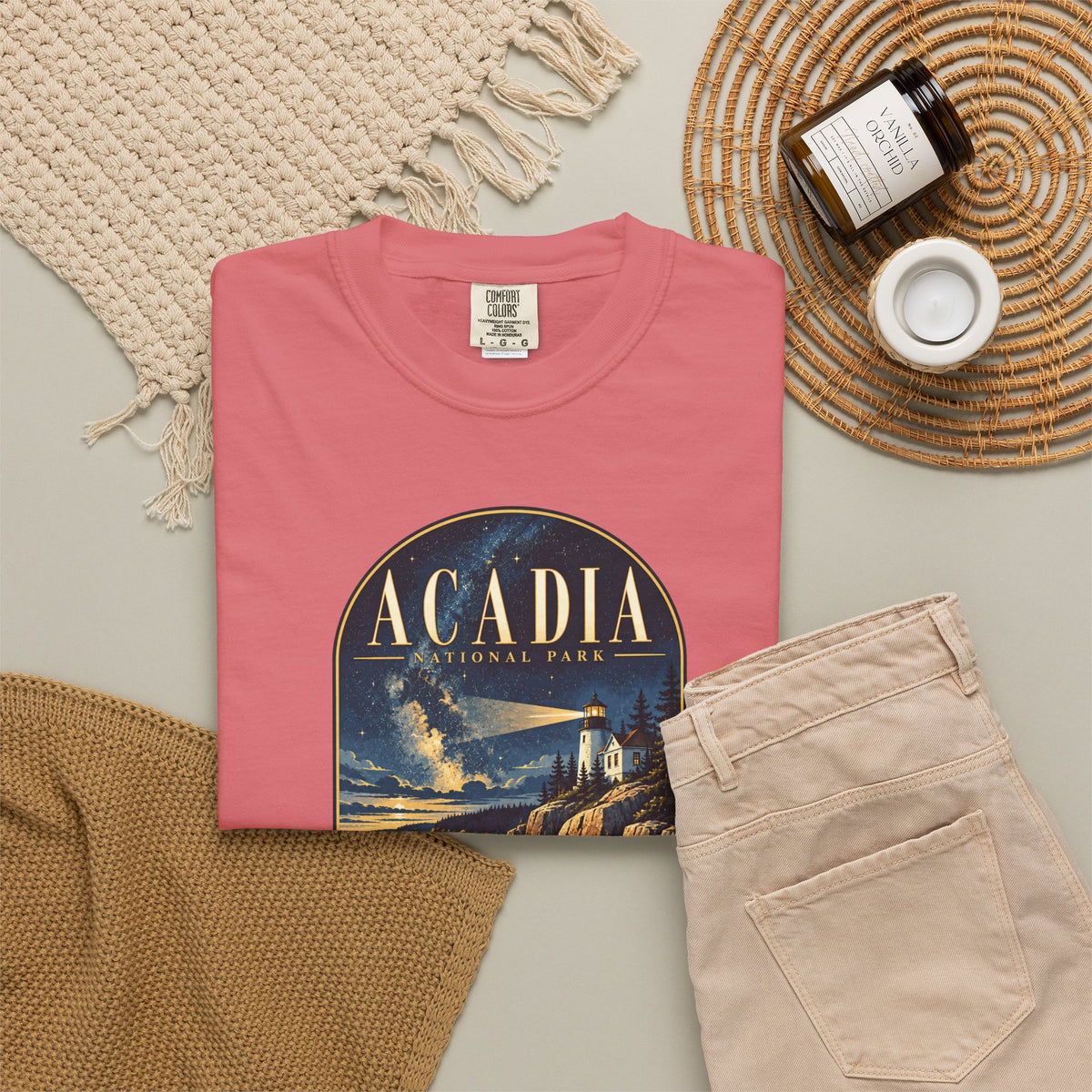 Custom Acadia National Park Lighthouse Night Sky Shirt