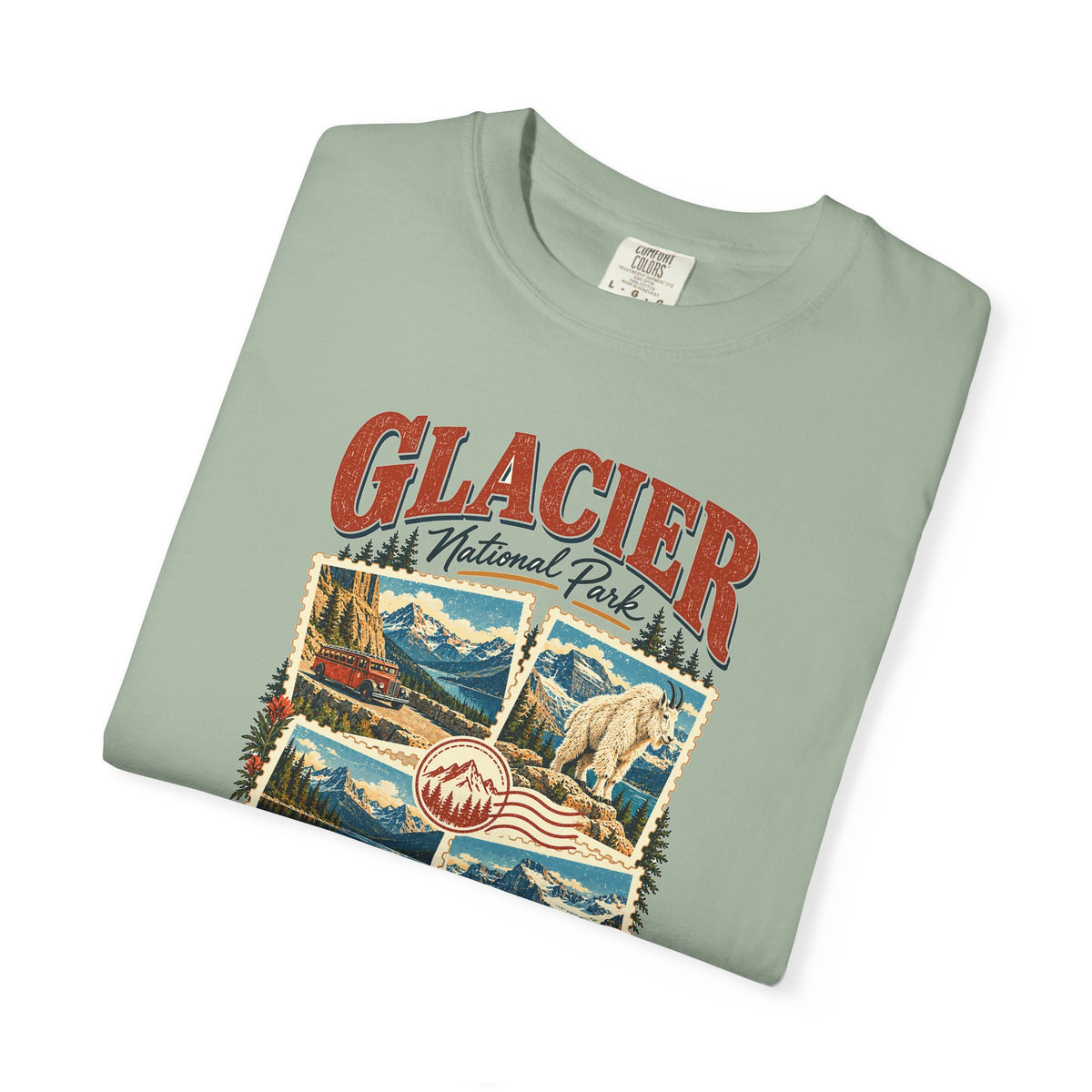 Custom Glacier National Park Stamp Collage Shirt