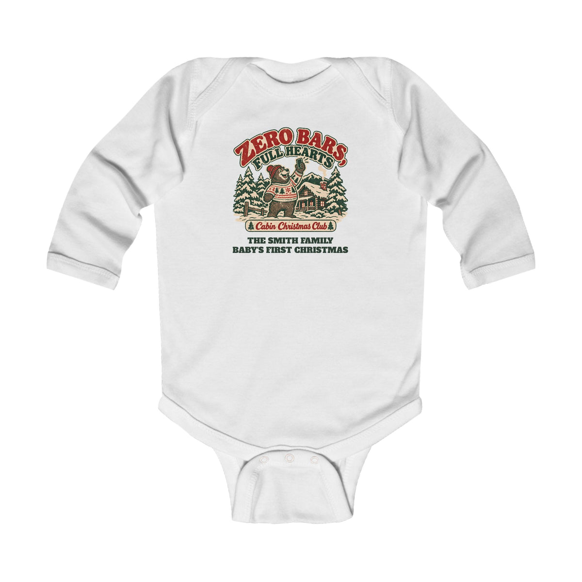 Custom Baby Zero Bars Full Hearts Cabin Christmas Long Sleeve Bodysuit