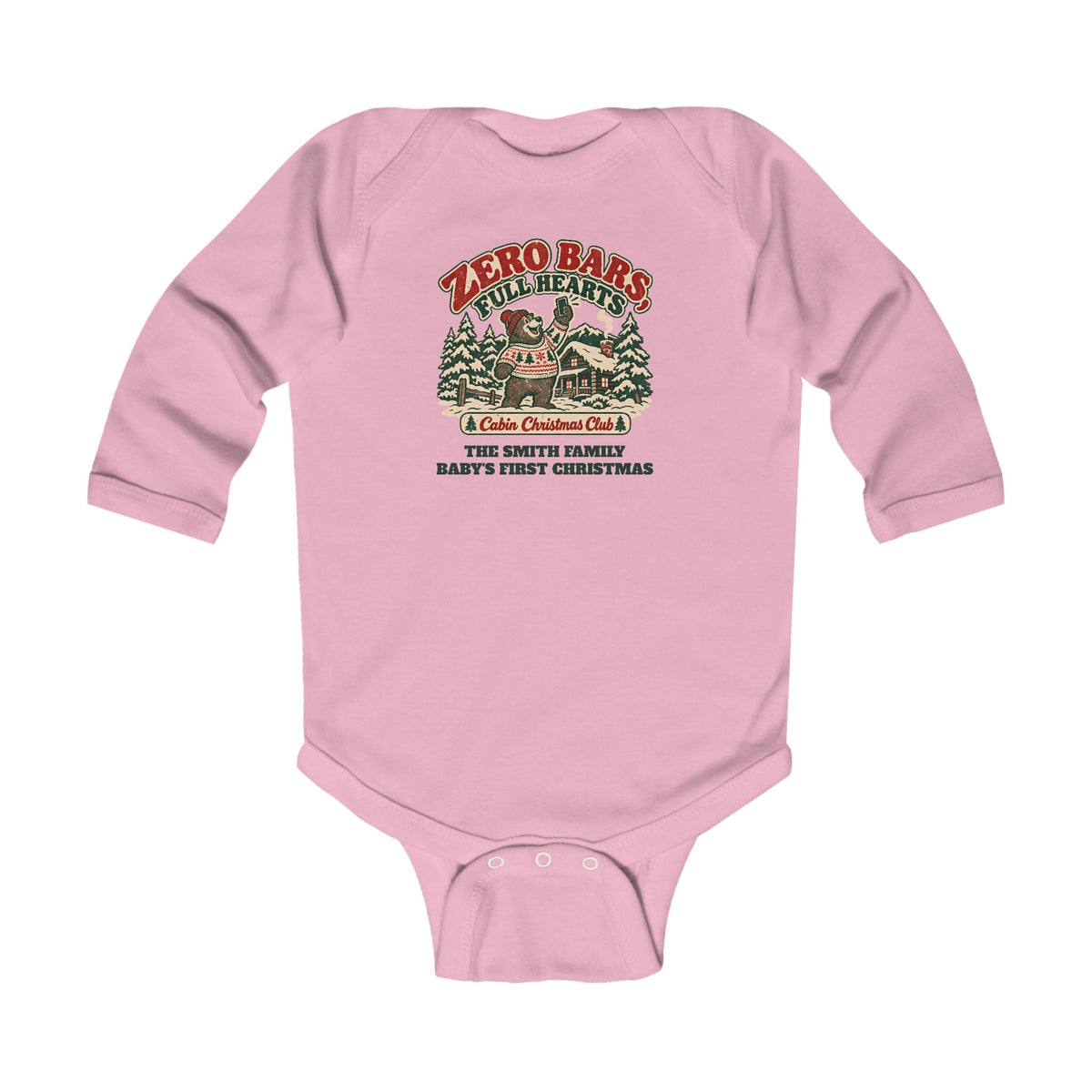 Custom Baby Zero Bars Full Hearts Cabin Christmas Long Sleeve Bodysuit