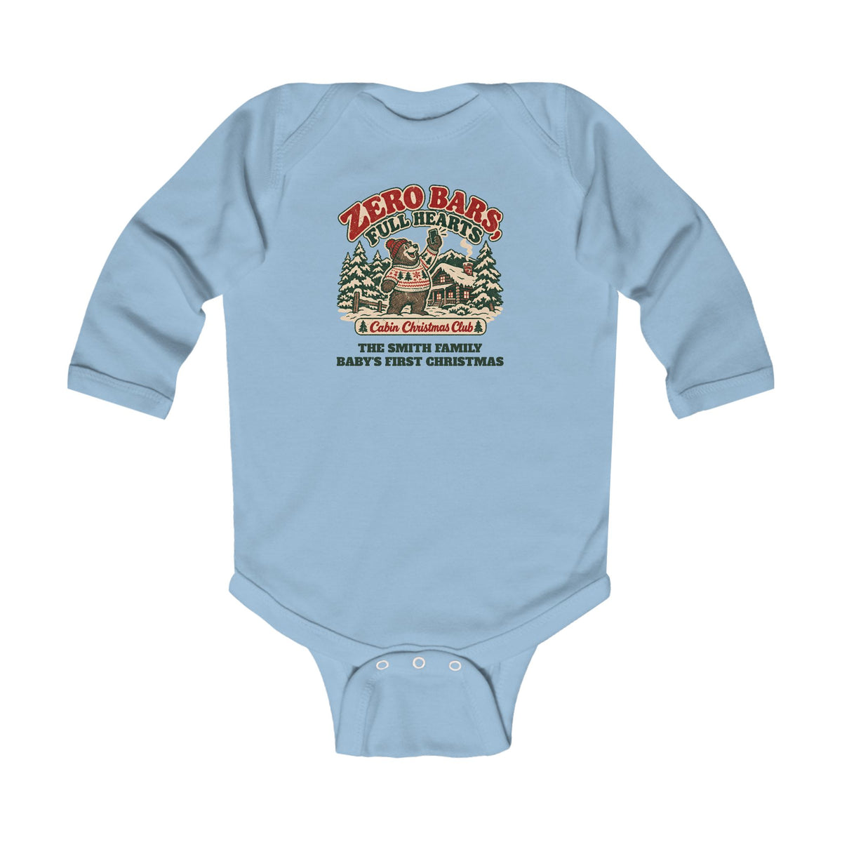 Custom Baby Zero Bars Full Hearts Cabin Christmas Long Sleeve Bodysuit