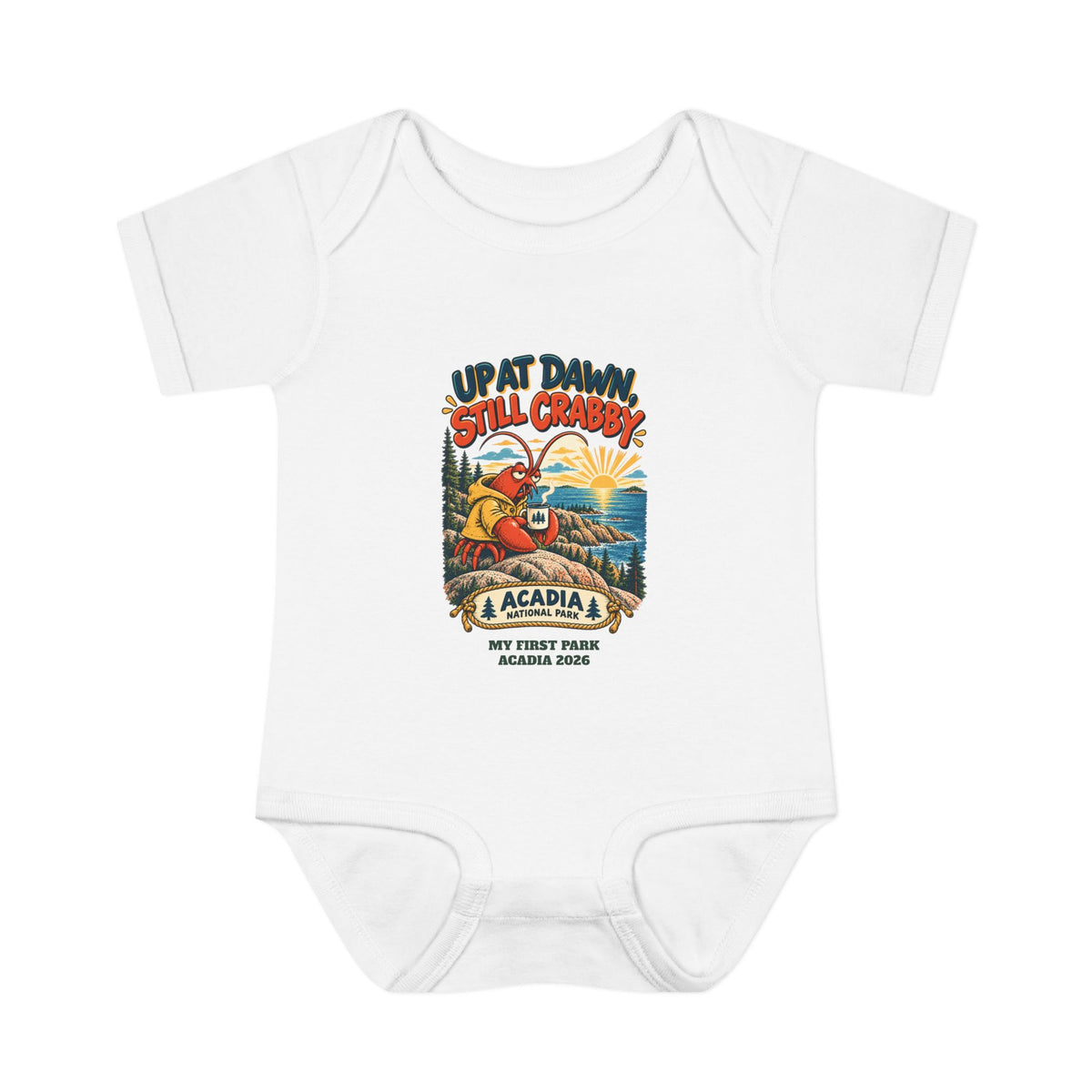 Custom Baby Acadia National Park Still Crabby Onesie
