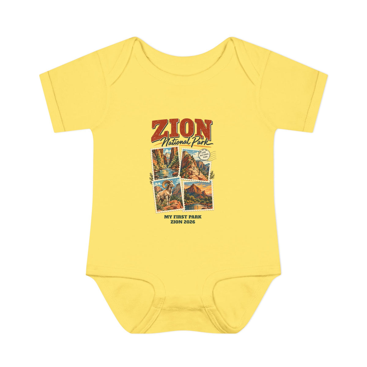 Custom Baby Zion National Park Stamp Collage Onesie