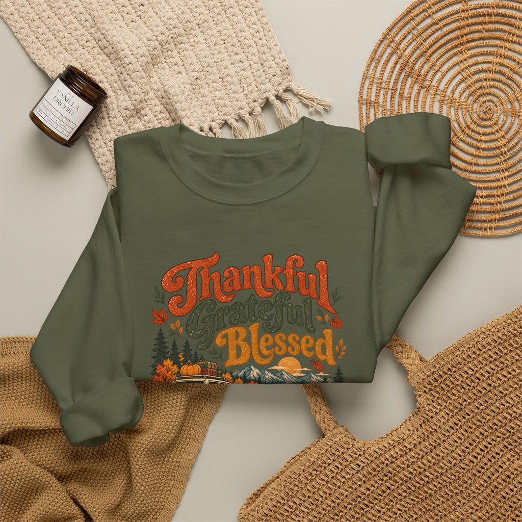 Custom Thankful Grateful Blessed Thanksgiving Road Trip Sweatshirt